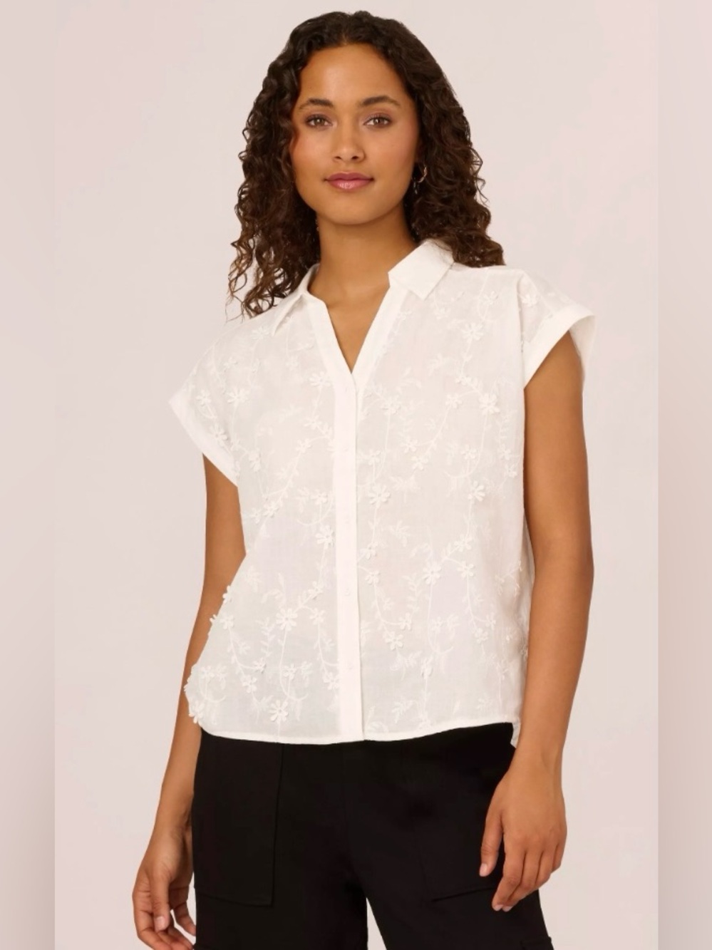 Adrianna Papell Floral Embroidered Blouse